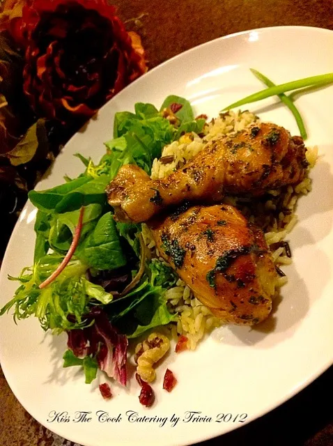 Snapdishの料理写真:My Oven Baked Herb Chicken, Wild Rice and Spring Salad with Walnuts and Berries❤|Taste-New Americanさん