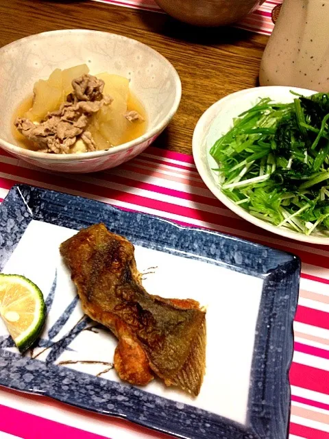 カレイ唐揚げ＆サラダ＆肉豆腐|ゆかりさん