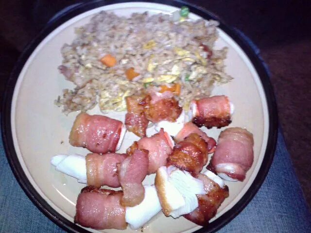 bacon wrapped crab with shrimp fried rice|victoriaさん