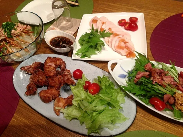 ごぼうサラダ  納豆サラダ  鶏ハム   唐揚げ|高田恵子さん