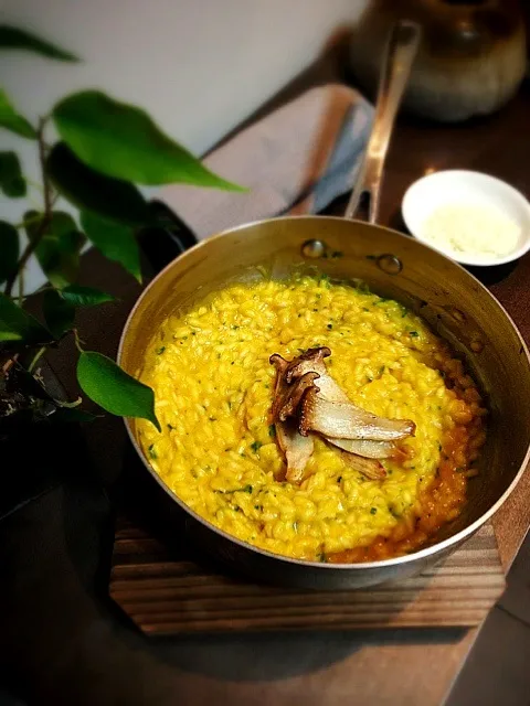 Pumpkin risotto with herbs and elingi mushroom|rick chanさん