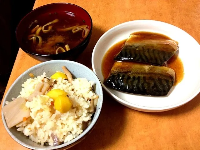 鯖の煮付けと栗ご飯|kennyさん