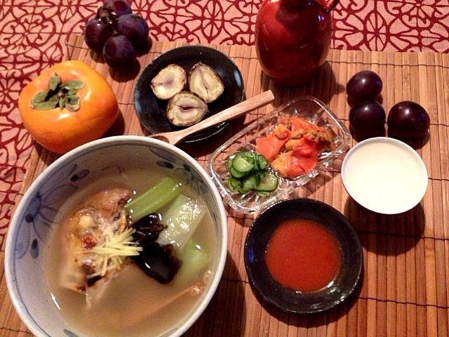 甘鯛のアラの潮汁➕ほや貝withコチュジャン酢味噌➕茹で栗 🍁