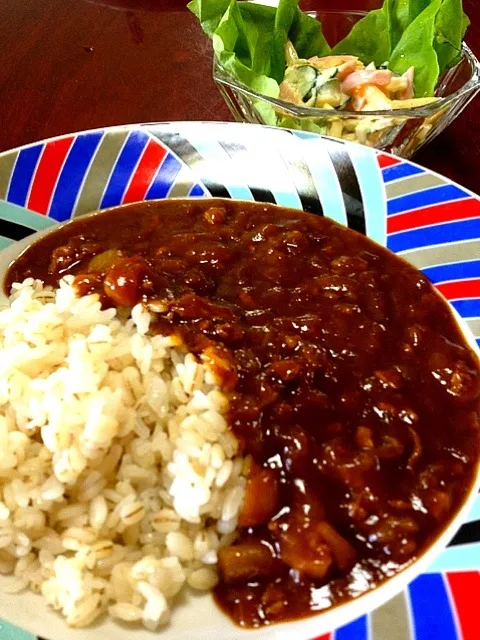 アキレスと豚コマのカレー         マカロニサラダ|かっぴーさん