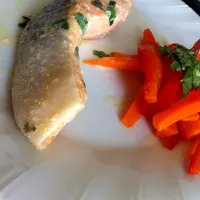 Salmão com coentro e salada de cenoura com pimentao|Ana Caroline Outiさん