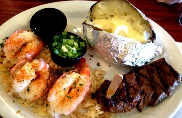 #Steak and #Shrimp with a #Baked #Potato and #Rice Pilaf|sooprcoolchicaさん