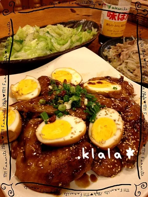 手羽先の醤油麹煮☆もやしと豚肉の重ね蒸し☆塩だれキャベツ☆|くららさん