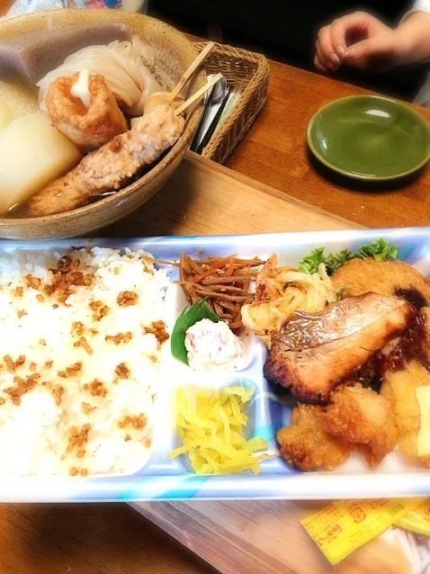 Snapdishの料理写真:沼津魚河岸の限定280円弁当とセブンイレブンの今日まで70円おでん|まゆさんさん