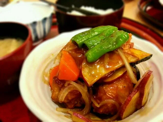 鶏肉と秋野菜の甘酢和え|みきぽさん