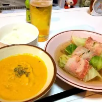 Snapdishの料理写真:ロールキャベツとパンプキンスープ|かほさん