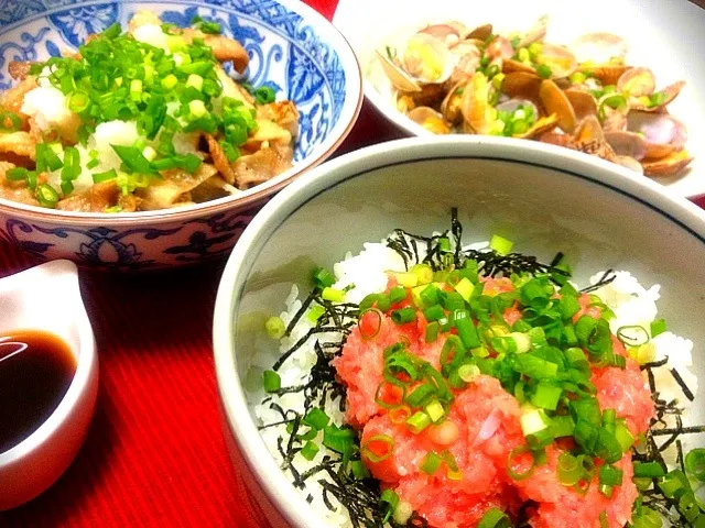 鶏皮ポン酢 あさりの酒蒸し 鮪たたき丼|由美さん