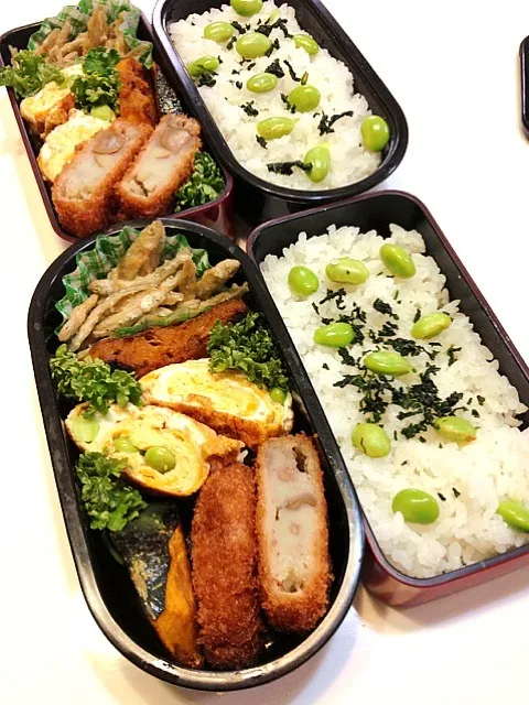 Snapdishの料理写真:ワカサギの唐揚げ、栗入りコロッケのお弁当|かずさん