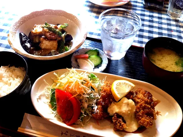 和定食/カキフライとナスとピーマンの味噌炒め|pukucoさん