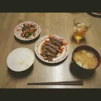 10/31 夕食  牛肉の野菜巻き、えのきのお味噌汁|かほさん