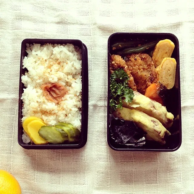 お芋と鯨のお弁当、鮭も。|iさん