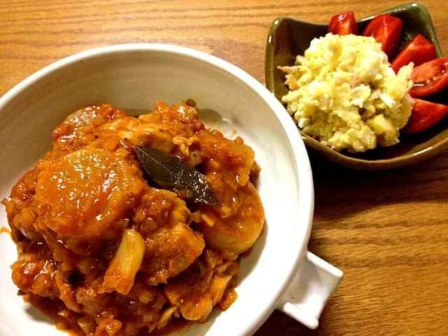 大根と鶏肉のトマト煮込み☆ポテトサラダ|＊ドリー＊さん