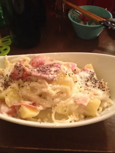 マドカフェ ベーコンとポテトのクリームパスタ|やない けんさん