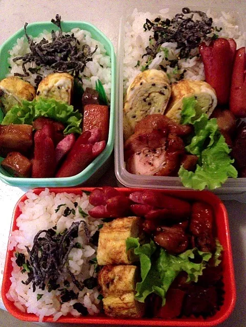 Snapdishの料理写真:今日の三人弁当。|りんさん