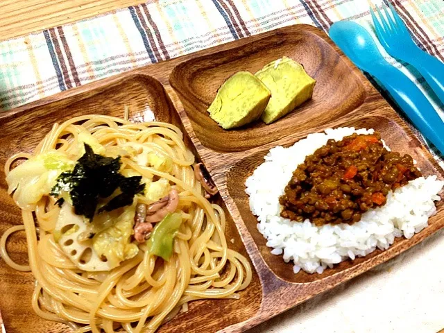 今日のワンプレート☆和風パスタとキーマカレー♪|satomiさん