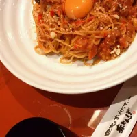 Snapdishの料理写真:カルボナーラチリトマトソース赤とんぼ風|和六さん