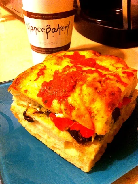 Snapdishの料理写真:Veggie sandwich on tomato focaccia bread.|Kimberly H.さん