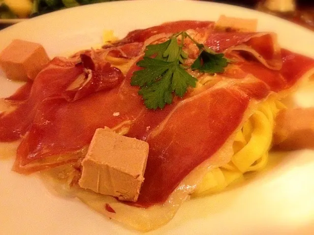 Tagliatelle with foie gras and Serrano ham|Junya Tanakaさん