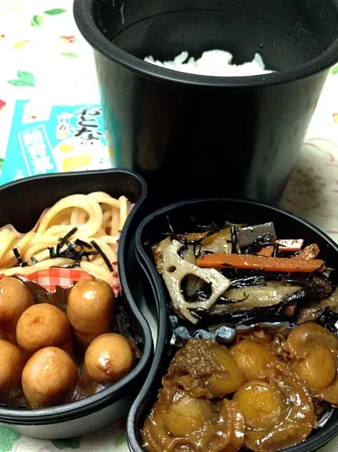 Snapdishの料理写真:高３男子の本日のお弁当。私の担当は、ベビー帆立の甘辛煮  #お弁当 #弁当|Takashi H.さん