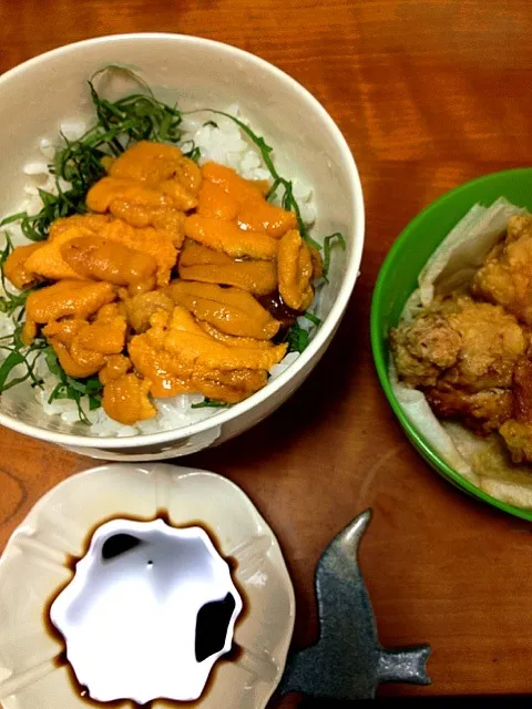 醤油麹でうに丼 塩麹唐揚げ|ひろみさん