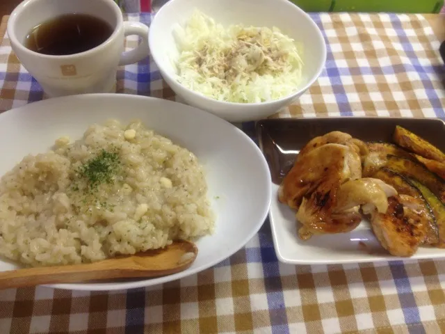 チーズリゾット、照り焼きチキン|食いしん坊もりもりさん