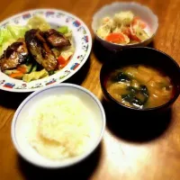 サバのバター焼き、青菜の味噌汁、ポテトサラダ|hayashiさん