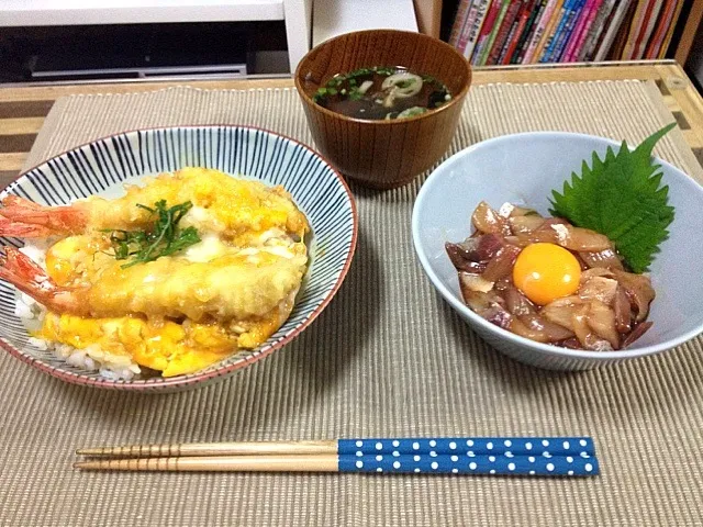 海老天丼と魚介ユッケ|akakenさん