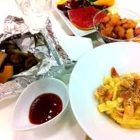 ABCお料理教室U｡･ｪ･｡Uﾉ~パンチェッタの手打ちカルボナーラ.ロールビーフのカルトッチョ.赤ワインビネガーサラダ.赤ワインゼリー