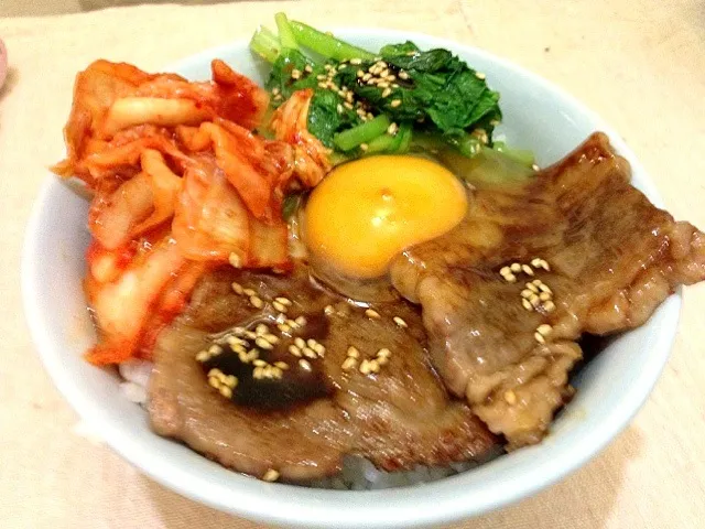 小松菜の焼肉ビビン丼|そとづけさん