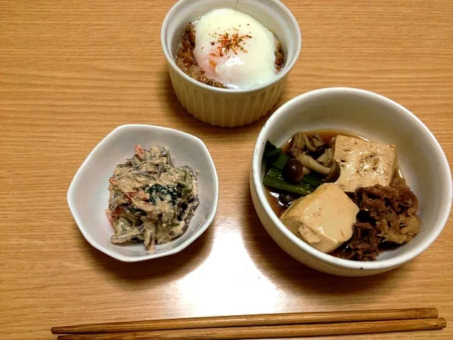 Snapdishの料理写真:肉豆腐と白和え|hanaさん