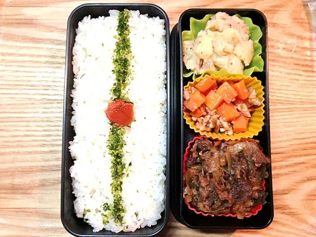 今日の旦那弁当  ツナポテトのガーリックマリネ、ハニーキャロットナッツ、牛肉牛蒡の佃煮|roseさん