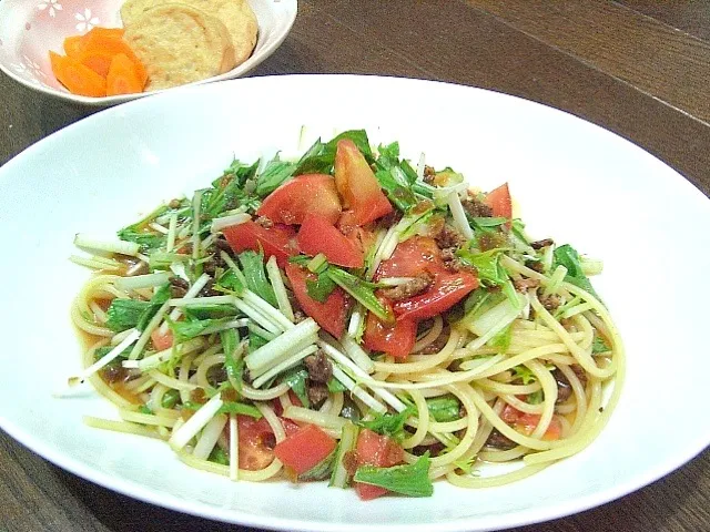 トマトと水菜の和風冷製パスタ|Alisaさん