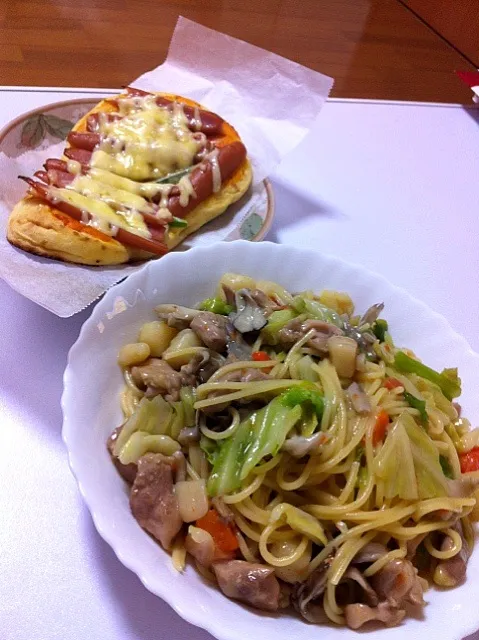 鶏舞茸キャベツのクリームパスタ＆簡単ピザ|食レポ エステオヤジ @高石さん