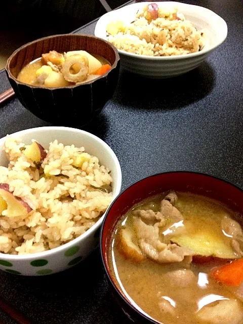 さつまいもの炊き込みご飯と,豚汁|じょじょさん