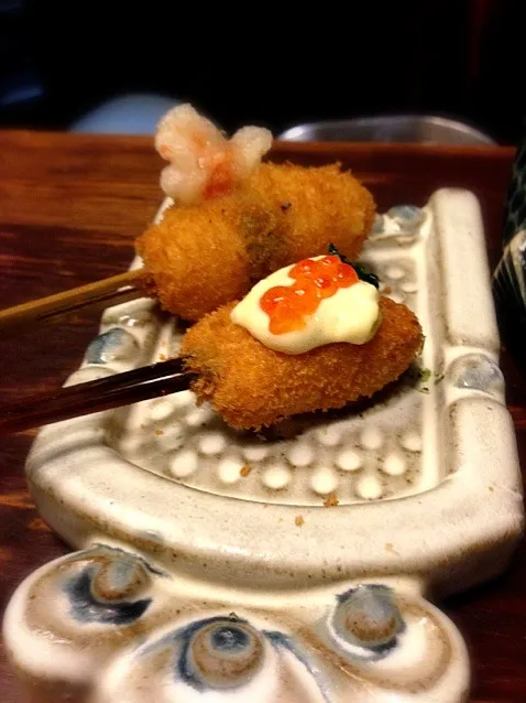 大阪名物 串カツ  サーモンとお餅|ユーリーさん