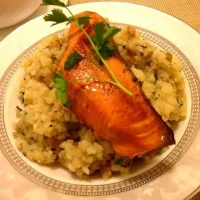 Chicken n mushroom risotto served with salmon|Tanaka Himiさん