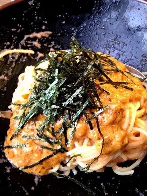 Snapdishの料理写真:たらこ納豆パスタ|takeshiさん