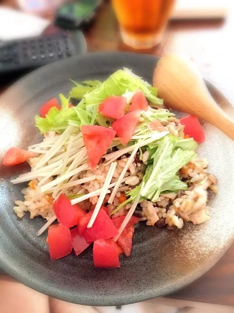 水菜とトマトのチャーハン|アオキタクトさん