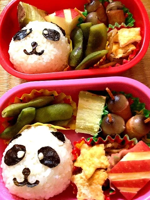 幼稚園お弁当  11/12  ⁂パンダおにぎり弁当⁂|5児のママさん