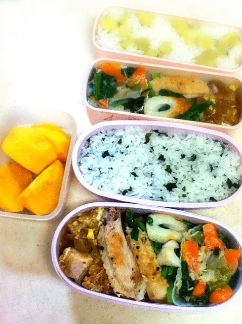 今日のJK&OL弁当。JKわかめごはん、OLさつまいもごはん。|hoppycowさん