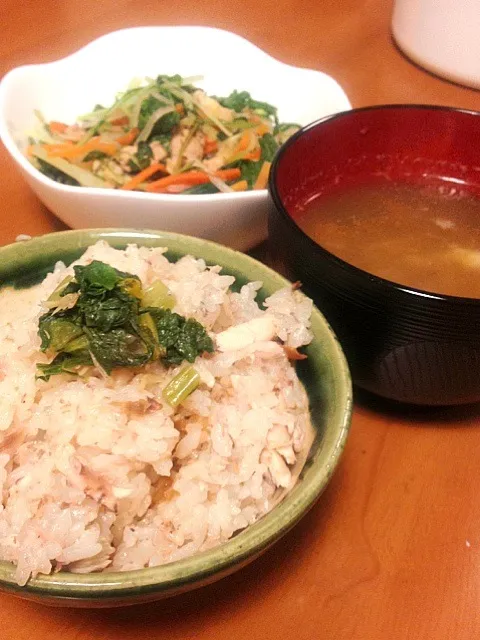 さんまご飯と水菜のポン酢炒め、牛蒡と人参の長芋汁|げんちゃんさん