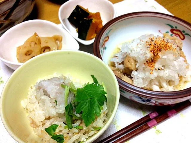 里芋ホタテご飯・揚げ出し鶏・かぼちゃ煮・蓮根のキンピラ|さちこ(さがねっち)さん