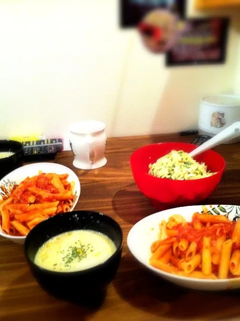 Penne Arabiata and Corn soup|sueさん