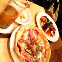 牡蠣のベーコン巻きとシェフの気まぐれピザ🍕|美雪さん