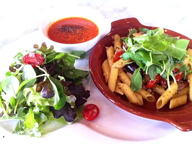 Italian sausage penne w salad n soup|Soiさん