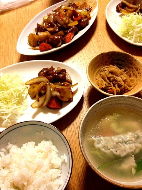 黒酢酢豚、餃子スープ|とうきびさん